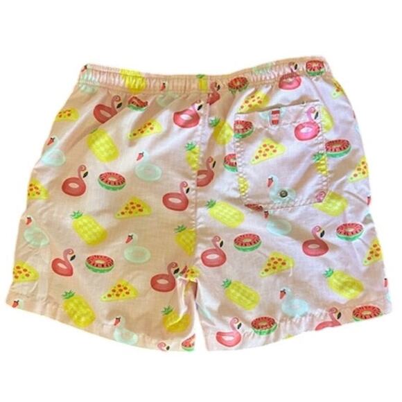 Party Sharks Men's Pink Swim Trunks Size L | Flamingo Pizza Pineapple Print - Picture 4 of 5